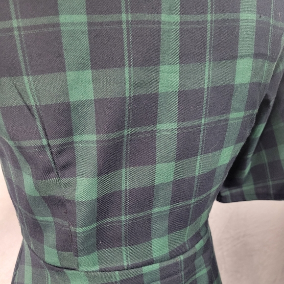 Green Plaid Three Quarters Sleeve Mini Dress - Picture 5 of 7